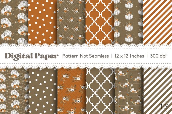 Download 12 Floral Pumpkin Digital Paper Pattern - Floral Collection