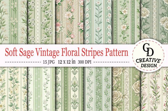 Download Soft Sage Vintage Floral Stripes Pattern - Floral Collection
