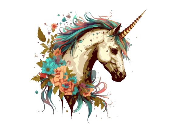 Download Watercolor Floral Unicorn Vector Clipart - Floral Collection