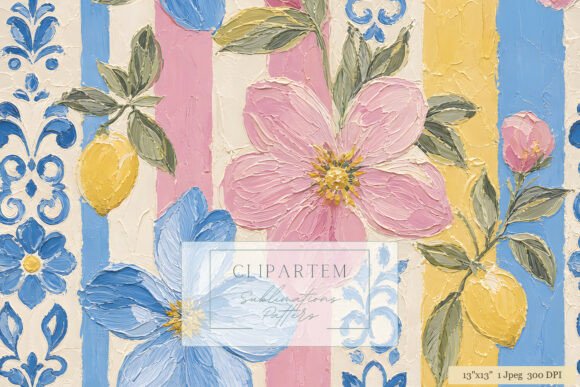Download Pink Floral Lemon Stripe Pattern - Floral Collection