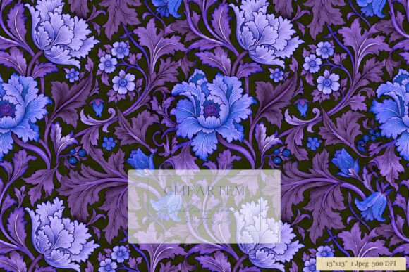 Download Victorian Floral Damask Purple Blue - Floral Collection