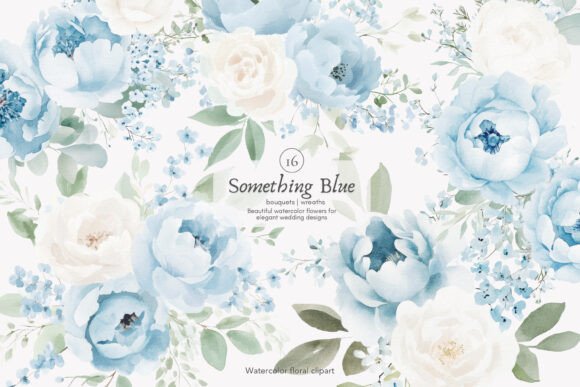 Download Watercolor Blue Florals Wedding Bouquets - Floral Collection