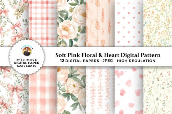 Download Soft Pink Floral &amp; Heart Digital Pattern - Floral Collection
