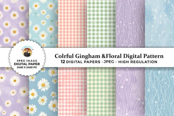 Download Colorful Gingham &amp; Floral Digital Paper - Floral Collection