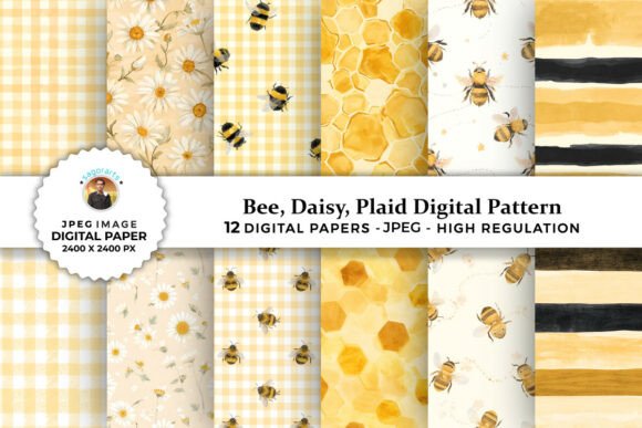 Download Watercolor Honey Bee Digital Patterns - Digital pattern Collection