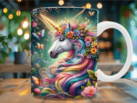 Download Fantasy Floral Unicorn Horn Mug Wrap - Floral Collection