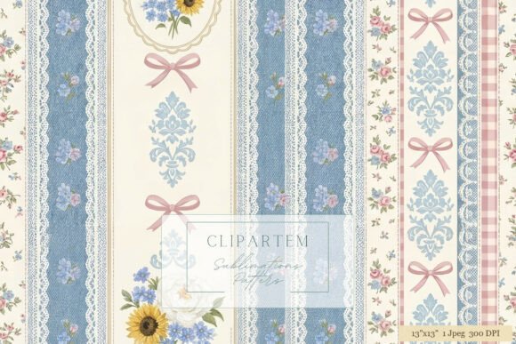 Download Denim Lace Floral Stripe Pattern Design - Floral Collection