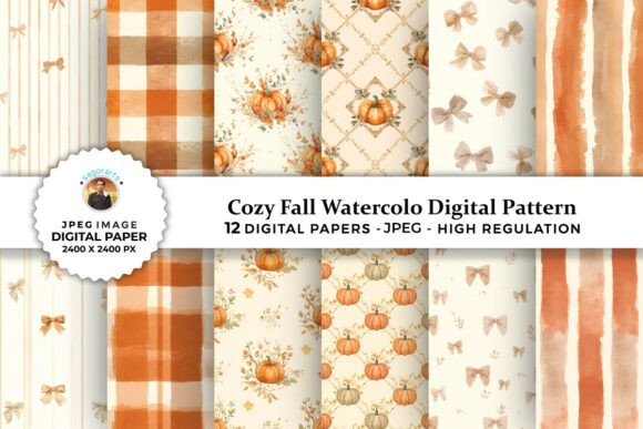 Download Cozy Fall Watercolor Digital Patterns - Digital pattern Collection