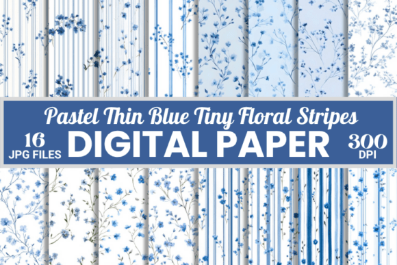 Download Pastel Thin Blue Tiny Floral Stripes Pattern - Floral Collection
