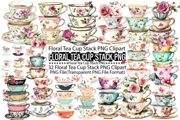 Download Floral Tea Cup Stack Sublimation Bundle - Floral Collection