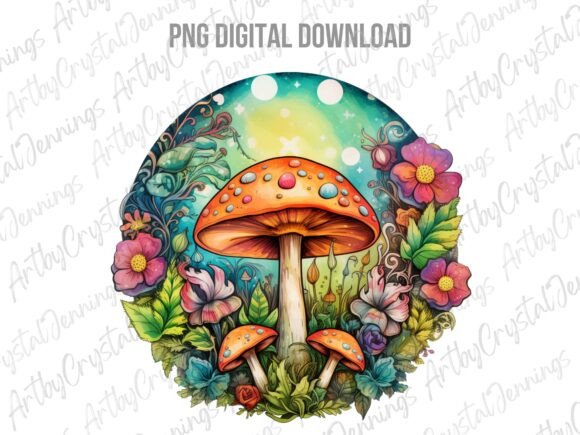 Download Vibrant Retro Floral Mushroom PNG - Floral Collection