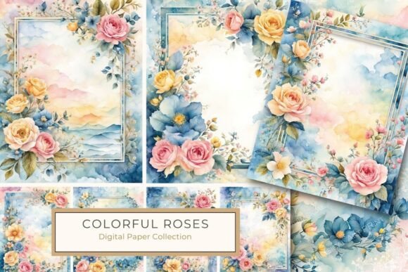 Download Floral Frame Colorful Pastel Roses - Floral Collection