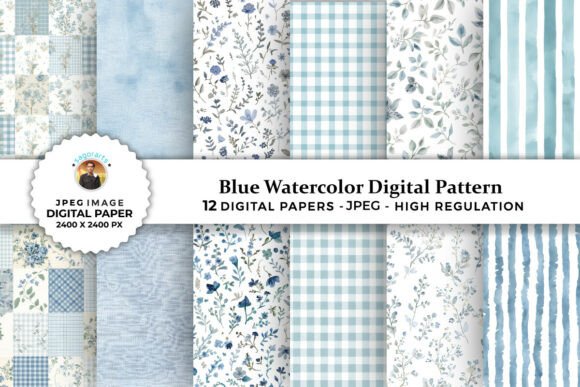 Download Blue Watercolor Digital Patterns - Digital pattern Collection
