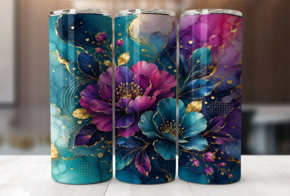 Download Purple Blue Gold Floral 20oz Tumbler PNG - Floral Collection