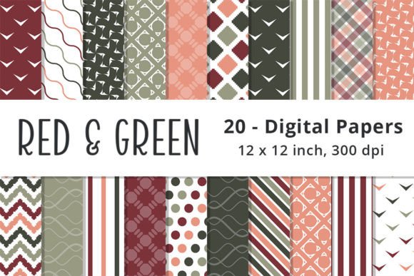 Download Red, Green and Coral Digital Patterns - Digital pattern Collection