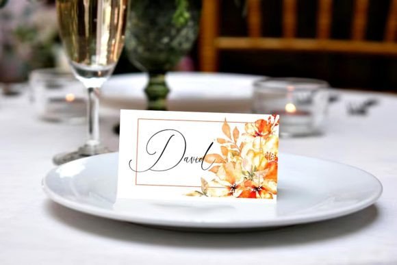 Download Orange Fall Floral Frame Place Cards - Floral Collection