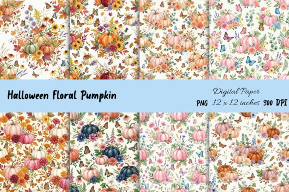 Download Floral Pumpkin Digital Paper - Floral Collection