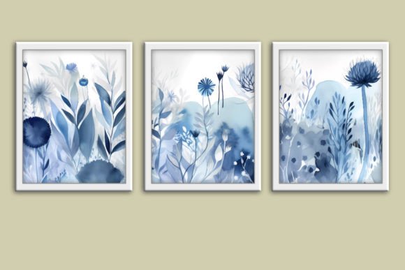 Download Floral Blue Boho Wall Art Printable Set - Floral Collection