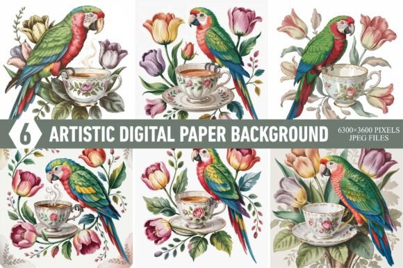 Download Parrot Floral Tea Cup Background - Floral Collection