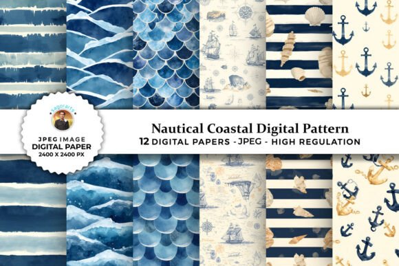 Download Nautical Coastal Digital Patterns - Digital pattern Collection